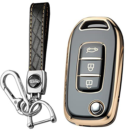 KUNIO Autoschlüssel Hülle Passt für Renault Sandero Stepway Logan Clio Arkana Captur Kadjar TPU Schlüsselanhänger Klappschlüssel Cover Schutzhülle Schlüsselhülle 3 Tasten A Schwarz