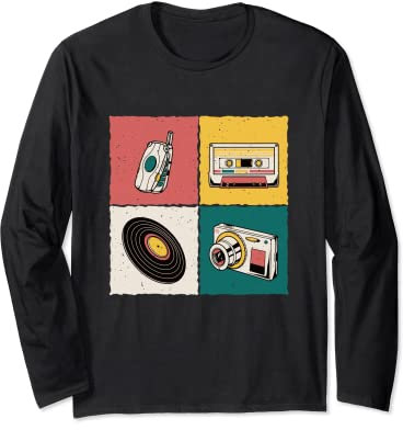 Retro 80's 90's Nostálgico Gadgets Vintage Manga Larga
