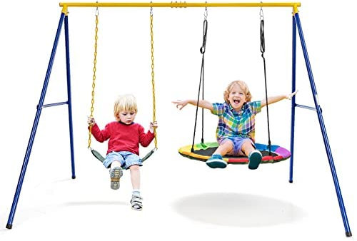 RELAX4LIFE Altalena da Giardino per Bambini 3+ Anni e Adulti, Carico Massimo 150KG con Supporto per Altalena e 2 Sedili per Altalena