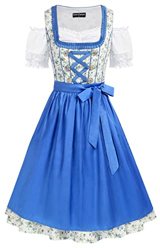 Scarlet Darkness Women's German Oktoberfest Costumes 3 Pcs Bavarian Dirndl Dresses Bright Blue XL