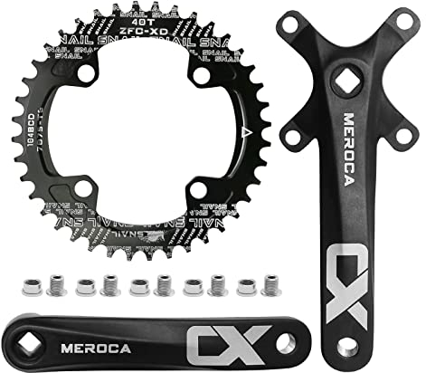 laffoonparts 170 mm Vierkant-Kettenradgarnitur, 104 BCD Mountainbike-Kettenblatt, schmale breite Zähne, 40T, Einzelgeschwindigkeit, runde/ovale Kettenblatt und Kurbel, passend für Shimano, SRAM, FSA