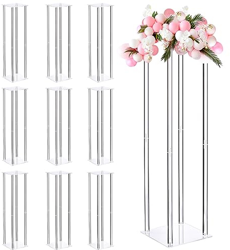 sourcing map Wedding Flower Stand Vase Column, Acrylic Flower Stand 31.5 Inch Tall Flower Rack for Wedding Party Dinner Centerpiece Decorations, Pack of 10