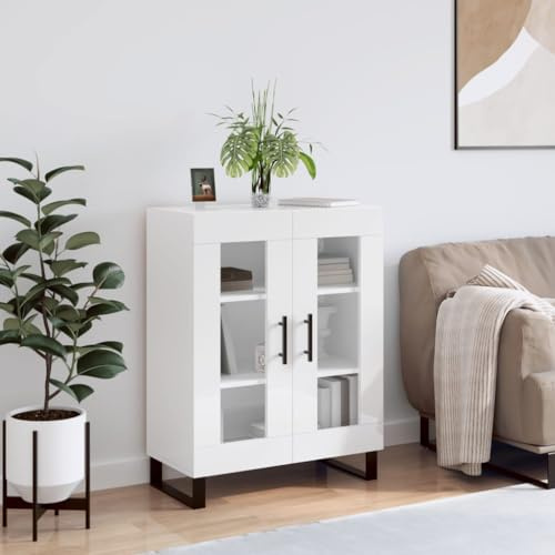 Homgoday Sideboard 69.5 x 34 x 90 cm in Gloss White Plywood Bedside Table Bedroom Bedside Table Bedroom Sideboard Bedside Table for Bedroom Floor Cabinet H