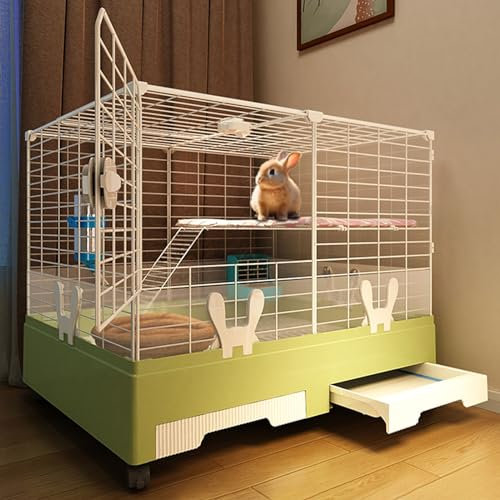 XIAOZHUANGXIONG Hasenkäfig for 2 Hasen Innen mit Zubehör, Eisengitterplatte Plus Harzmaterial, Kaninchenstall mit 4 Räder, Käfigfür Hasen, Nagerkäfig, Meerschweinchen (Color : Green-A)