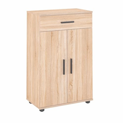 KOMTO Kommode Sonoma Eiche - Komodenschrank für Schlafzimmer, Schrank mit Türen für Flur, Schlafzimmer, Wohnzimmer | Porto 90 х 34 х 60 cm