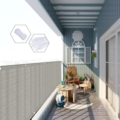GAIFNAG Balkon Sichtschutz Privafence 135 x 950 cm Balkonsichtschutz mit Ösen, Kunststoff Balkonverkleidung Uv-Schutz Ohne Bohren, Sichtschutz für Balkon Garten im Freien, Grau