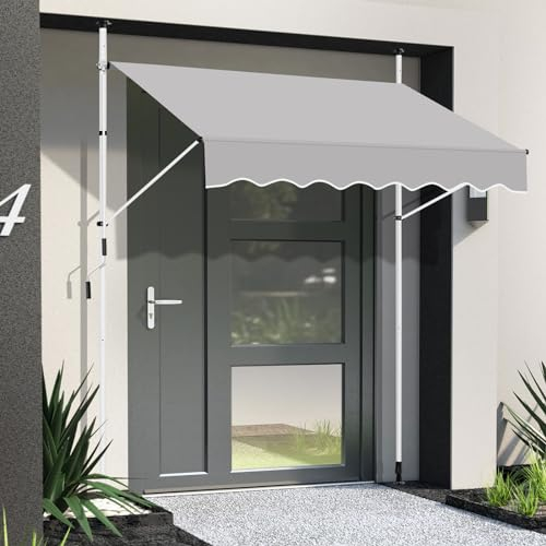 JFOZDM Klemmmarkise 200/250/300/350/400cm Bbreit mit Handkurbel, Markise Balkon Ohne Bohren, UV-beständig, Höhenverstellbar, Sonnenschutz und Wasserdicht für Balkon Terrasse Garten