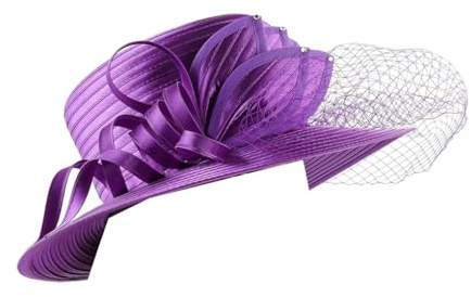 Kirchenhut aus Satin, eleganter Fotografiehut, formelle Blume, Fascinator, Hut, weiblicher Sonnenhut für Party, Hochzeitskleid, HA8103-Lila, Einheitsgröße