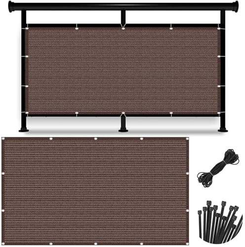 Balkonbespannung Sichtschutz 200 x 250 cm Windschutz Sonnenschutz Blickdicht, Atmungsaktiv, Stabiler mit Ösen Sichtschutzmatte Balkonbespannung, für Balkon Garten, Braun