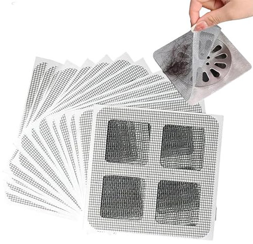 lisetar 100 Stück Floor Drain Sticker, Disposable Shower Drain Stickers, Einweg-Haarabflussaufkleber, Duschabfluss-Haarfänger-Netzaufkleber, für Waschbecken, Balkone, Bäder und Küchen…