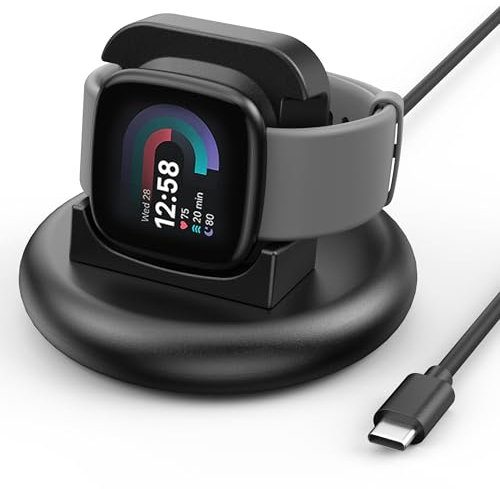 Oumida Ladekabel für Fitbit Sense 2/Versa 4/Versa 3/Sense Ladegerät, Magnetische Uhren-Ladegerät-Ständer mit Ladekabel für Fitbit Versa 3/Versa 4/Sense (Schwarz)