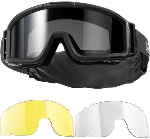 1TG Tactical Airsoft glasögon, taktiska skyddsglasögon med 3 utbytbara objektiv, jaktglasögon med CE EN166, airsoft glas för paintball, jakt, CS, cykling, utomhus, svart