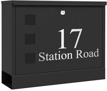 Housics Personalised Contemporary Post Box, Wall Mounted Waterproof Letter Box with Lock, Modern Mailbox Design, Newspaper Slot, Secure Lockable Postbox(D2)