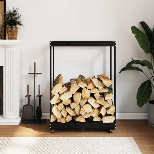 LLEZKBR Furniture select-Portalegna con ruote, 76,5 x 40 x 108 cm, in legno massello di pino