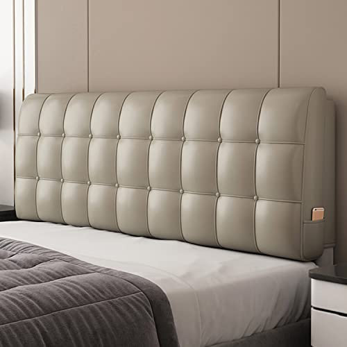 Luxuriöses graues Leder-Polster-Lesekissen mit abnehmbarem Schonbezug, rechteckiges Kopfteil-Design für Tagesbett, Lendenkissen und Nackenrolle, Keil-Rückenlehne, 190 cm