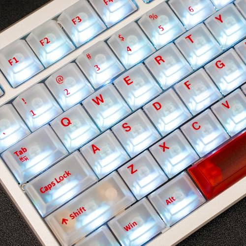 White Clear Keycaps - 151 Keys Transparent Cherry Profile Keyboard Keycaps, Backlit Crystal PC Keycap Set, Custom Key caps 75 Percent Shine Through Mechanical Keyboard