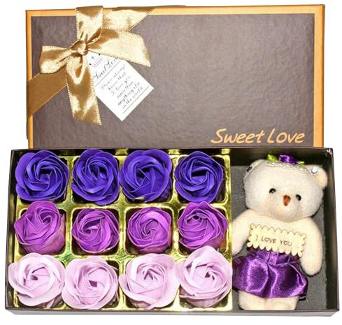 Binnan 12 PCS Rosas de Jabón Flor con Caja de Regalo, Flor de Jabón de Rosas, Jabón Flor de Rosa para Aniversario, Boda, Cumpleaños