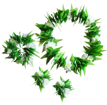 MUSISALY Hawaiiketten Blumengirlande 4-teiliges Satz Mit Künstlichen Grünen Blättern Stirnband Halskette Armbänder Für Party Kostüm Zubehör