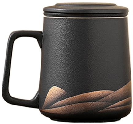 Tasse à thé de 360 ml, infuseur à thé peint à la main, infuseur à thé glacé noir, grande tasse pour boissons chaudes et froides, bouilloire artistique en céramique avec infuseur et couvercle pour