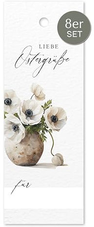 NORDEULE Geschenkanhänger Anemone Blume Ostergrüße | 8 Stück stilvolle Osteranhänger mit Aquarellmotiv Frohe Ostern | Karten für Ostergeschenke Mitbringsel Ostergrüße Flaschengeschenke Kundenpräsente