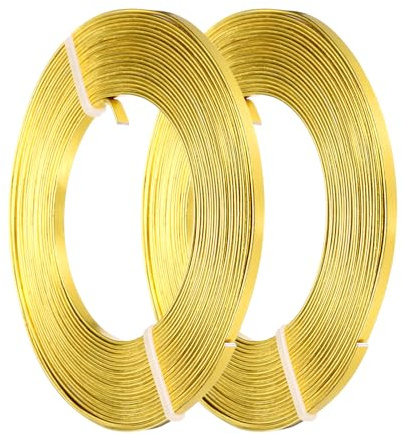 QUARKZMAN Aluminium Flachdraht, 3mm 18 Gauge Biegsamer Nasendraht Weicher Handwerkschmuckdraht für Schmuckherstellung Handgemachte Bastelarbeiten DIY Lünette Skulptur, 2 Rollen, Golden