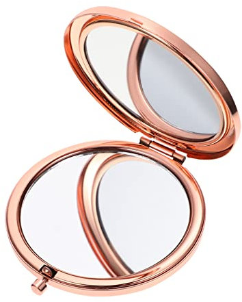 GANAZONO Doppeltes Seiten-Spiegel Mit Rhinestone Faltbares Tragbares Metall-Make-up-Spiegel Für Damen Für Handtaschen Reisen Und Kosmetikbedarf Roségold
