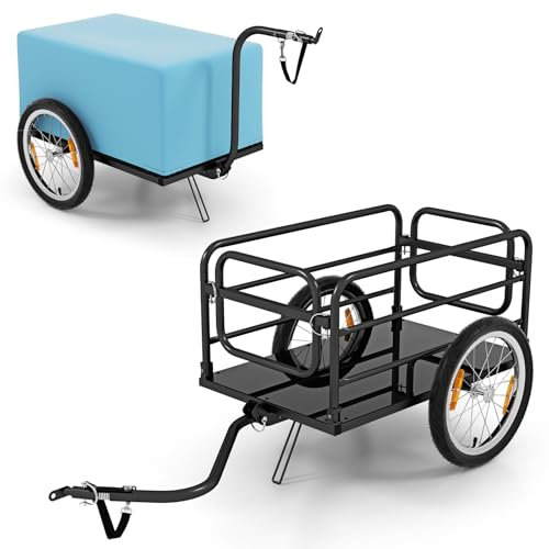 GIANTEX Fahrradanhänger 2-in-1 mit klappbarem Metallrahmen, abnehmbarer Bezug, Traktionswagen mit zuverlässigen Lufträdern von 40 cm, vielseitige Anhängerkupplung, für mehrere Fahrräder