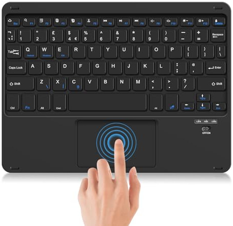 Nsyee Bluetooth Touchpad Keyboard for iOS/Windows/Android, Rechargeable | UK Layout Wireless Compact Keyboard with Trackpad, Rechargeable & Quiet Typing, Slim & Portable Design, Wide Compatibility