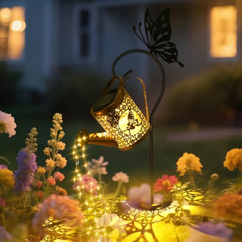 GuKKK Solar Gießkanne Lichterkette, Gießkannenlicht Lichter mit Schäferhaken,Wetterfest Gießkanne Solar Lichterkette mit Garten Fee LED Glaskugel für Braußen Gehwege Hof Terrasse Garten deko Geschenk