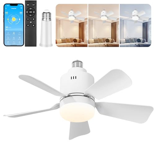 TEKXDD Ceiling Fans with Lights and Remote, Ceiling Fan Light Dimmable E26/E27,3000K-6500K Quiet Ceiling Fan 5 Blades 3 Color,Timing,Fan Lights Ceiling for Bedroom, Bathroom, Living Room Kitchen