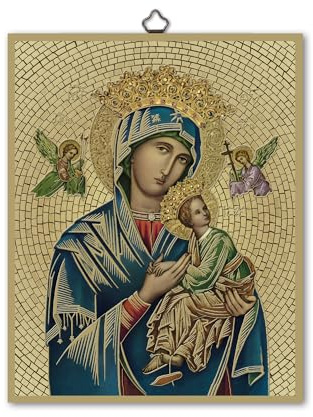 Fratelli Bonella | Heiliges Bild der Madonna der Ewigen Hilfe auf MDF-Holz Pappel 8 mm mit Mosaik aus Goldfolie Format 18 x 24 cm | Made in Italy