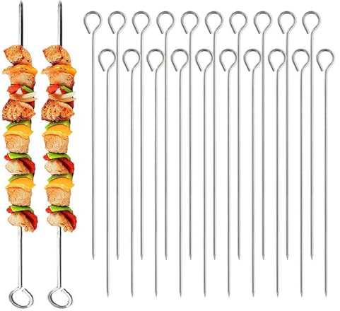 20Pcs BBQ Metal Skewers Stainless Steel, 7.87''/20cm Kebab Stainless Steel BBQ Skewers, Reusable, for Air Fryer, Outdoor Barbecues, Oven, Camping
