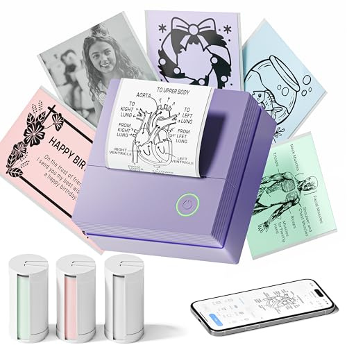 TYPONOS Aufkleber Drucker, Mini Tragbarer Bluetooth Thermodrucker mit Mehrere Vorlagen & App Unterstützung, Tintenloser Druckpod für Studiennotizen, DIY Etiketten, Home School Office Usee (Violett)