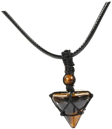 Healvian Natürliche Tigerauge Halskette mit Geflochtenem Seil Pyramidenförmiger Edelstein Anhänger Hautfreundlich Vielseitiger Schmuck für DIY Bastelprojekte und Dekoration