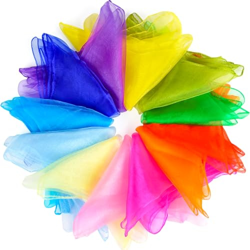 NEBURORA 12 Pcs Juggling Scarves Square Colorful Play Scarve for Dance Magic Tricks Performance Props Music Movement Scarf Accessories 12 Colors