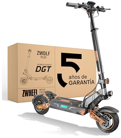 ZWHEEL ZWOLF | Patinete Eléctrico Adultos Homologado DGT - 500W-1000W MAX, 50-70km Autonomía, Geolocalización, Suspensión Híbrida Ajustable, Frenos Regeneradores AER - Ruedas 10 Offroad