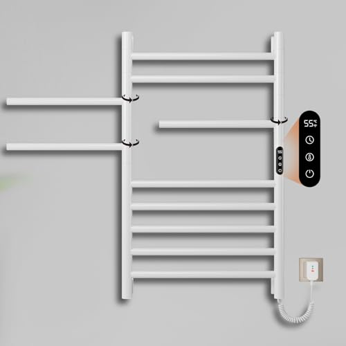SWHC Scaldasalviette Elettrico 250 W,Display LED, Timer, Certificazione IPX4,Radiatore Elettrico Basso Consumo,Funzionamento Silenzioso,Acciaio al Carbonio,85 X 52 Cm (Bianco)