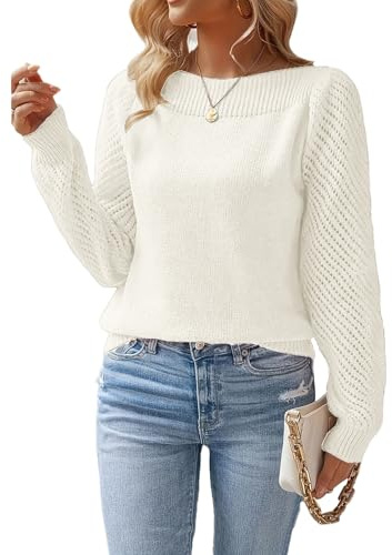 Xuancai Pullover da donna a maniche lunghe traforato a maglia maglione girocollo vestibilità ampia per uso quotidiano ufficio uscite vacanze abiti tinta unita maglione vestibilità ampia pullover