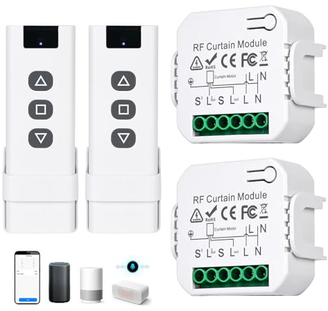 Lot de 2 commandes de volet roulant sans fil - Interrupteur sans fil - Interrupteur de volet roulant - Montage en saillie - Avec 1 télécommande - Jusqu'à 100 m de portée - Pour volets roulants, stores