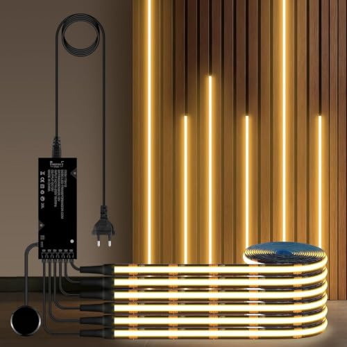 AIMENGTE COB LED Strip, 1M 6 Rolls Warm White Cuttable Led Light Strips, 12V Cabinet Light with Touch and Hand Sweep Dimmer for Wine Cabinets, Shelves, Cupboards, Kitchen