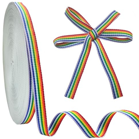 Cinta de Grosgrain a Rayas Mixtas de 7 Colores, 10 mm × 50 m, Tiras de Arco Iris Cinta de Poliéster de Doble Cara para Arte, Manualidades, Envoltura de Regalos, Bodas y Decoración de Fiestas