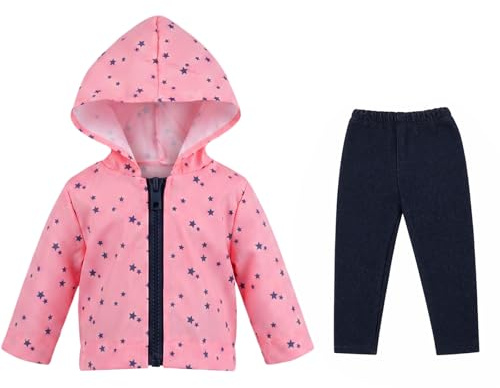Dockkläder 35–45 cm, 2 stycken rosa dockor kläder med rosa stjärnjacka, byxor, kläder tillbehör för babydockor pojkar flickor gåva