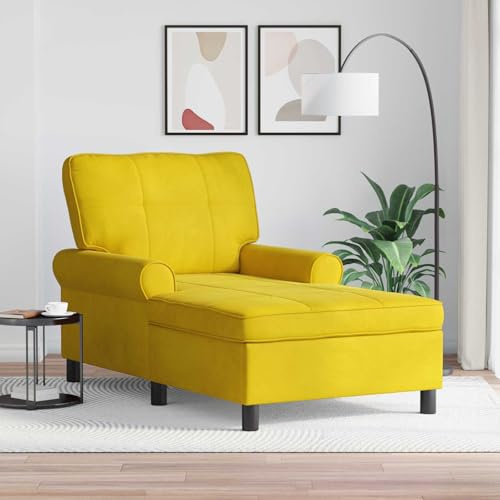 faucqel Lounge-soffa, gul sammet med kudde, 91 x 157 x 91 cm, schäslong, vardagsrum, soffa, avslappningsstol, soffa, recamiere för inomhusbruk, komfort