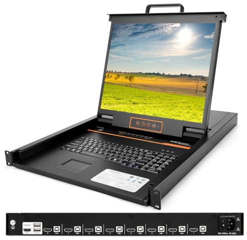 1U Rack Mount KVM Console Built-in 8 Port HDMI KVM Switch, 19 Rackmount Monitor Keyboard Touchpad, 1280X1024 60Hz, 5:4 Ratio, OSD Hotkey Button Switching,Incl. HDMI Cables, Mount Depth 28.2 to 32.5