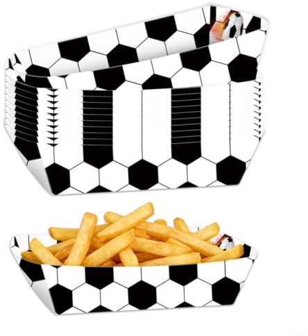 Pack of 36 Football Party Food Trays, Disposable Snack Bowls with Stadium Design, Grease-Resistant Paper Fans for Birthday and Game Day, Green, White, Black (D)