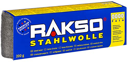 RAKSO Stahlwolle extrafein 0000-200g, 1 Banderole, poliert gewachstes Holz, Kupfer, Messing, mattiert Oberflächen, säubert Glas