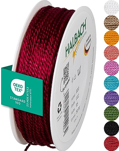 Halbach Seidenbänder Cordoncino di alta qualità (rosso vinaccia), larghezza 2 mm, lunghezza 50 m, prodotto in Germania e certificato Öko-Tex, cordoncino in raso lucido in acetato