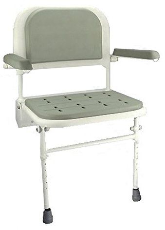 Wall mounted folding fold down shower seat with legs and padded seat, back and arms ECSS01