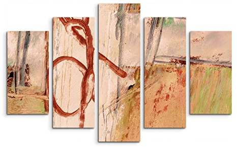 5 teiliges Wandbild auf Leinwand (Gesamt: H: 100cm B: 160cm) Keilrahmenbild Canvas Fotodruck Leinwandbild Leinwanddruck Kunstdruck Wandbild grün beige rot Kreis