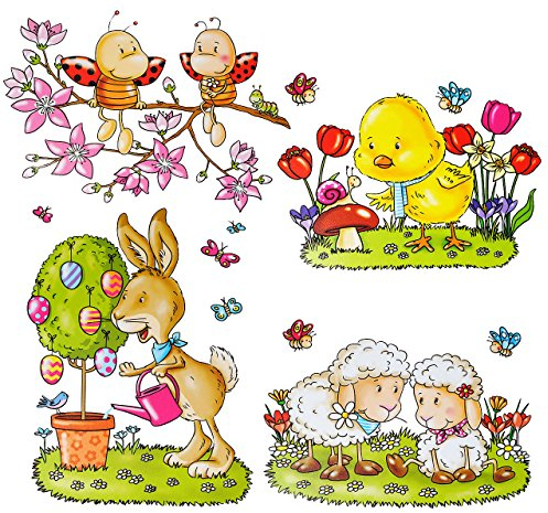 alles-meine.de GmbH 2 Bögen: Fensterbilder - Ostern Frühling - Osterhasen & Schäfchen & Küken & Osterei - Hasen - statisch haftend - Sticker Fenstersticker/z.B. für Fenster und..